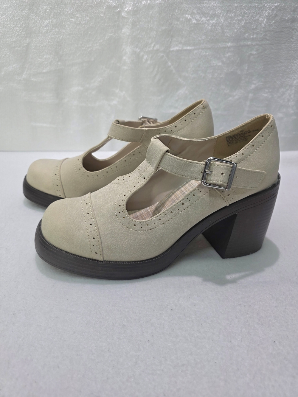 Maurices Cream T-Strap Chunky Heel Pumps